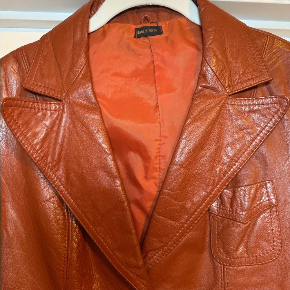 Authentic Original Vintage Style Rust Orange Leather Blazer Jacket - Picture 4 of 15